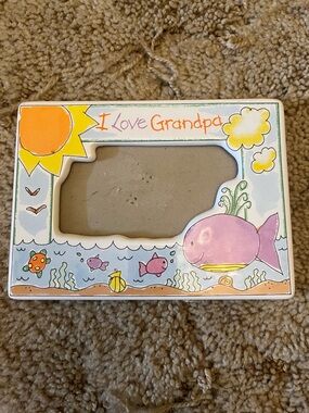 VINTAGE I Love Grandpa Decorative Fish Photo Frame - Pink/Yellow. Small chip